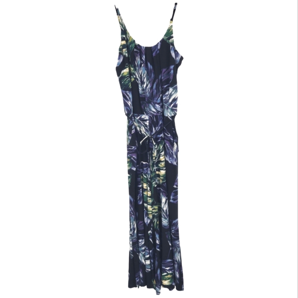 C&C California Knit Stretch Black Tropical Crop Sleeveless Pant Jumpsuit Small